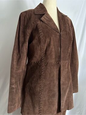 VTG Genuine brown leather suede jacket and matching skirt